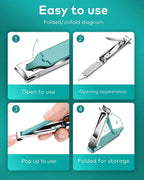 Portable Nail Clippersmedical Grade Stainless Steel Foldable Nail Cutter Ultra Slim Travel Design