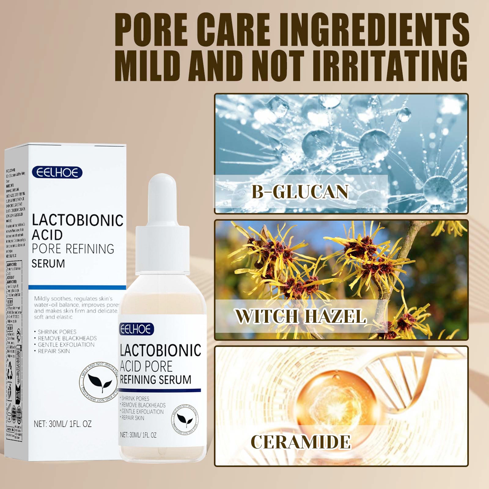 Lactosyl Acid Pore Narrowing Essence Skin Elastic Delicate Cleansing Blackhead Skin Care Essence