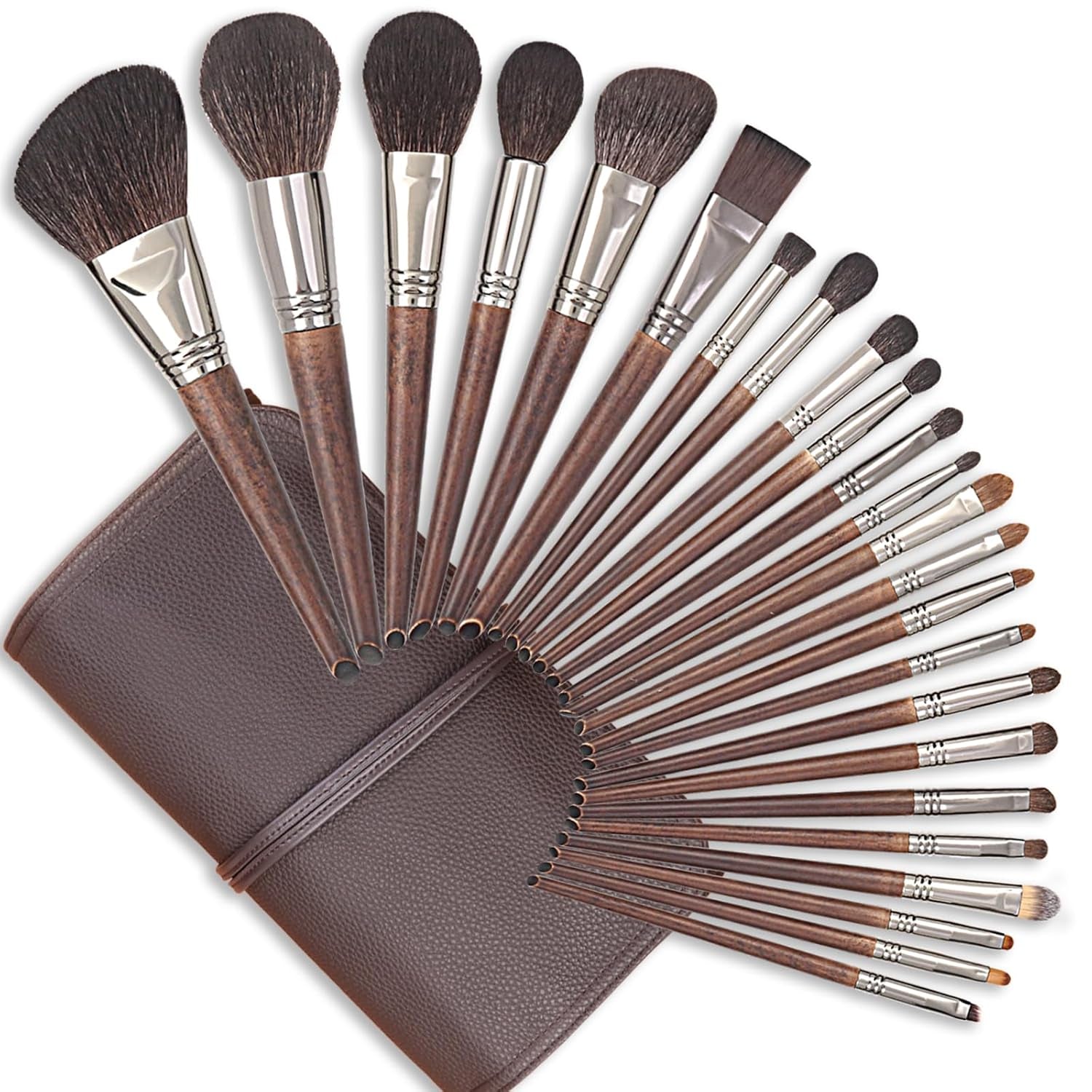 Walnut Makeup Brushes Set Professional, Natural Pony Hair Makeup Brush Set with Case, Cosmetic Brushes Makeup Set, Natural Bristle Makeup Brushes, Natural Hair Make up Brush Set Professional.