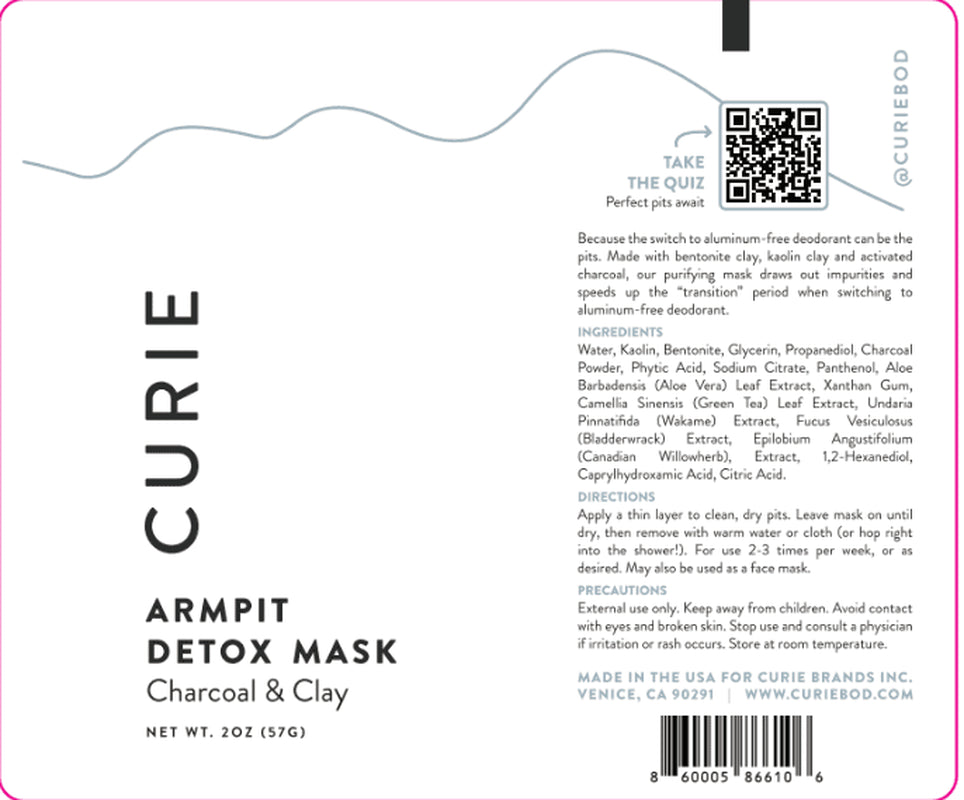 Clay Armpit Deodorant Detox Purifying Mask, Unscented, Unisex, for All Skin Types, 2 Oz