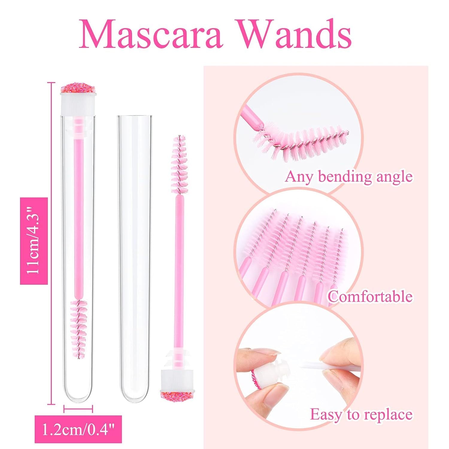 10 - 50 Pcs Disposable Eyelash & Mascara Brushes Diamond Lash Spoolie Wands For Makeup, Extensions & Cleaning 4 Colors