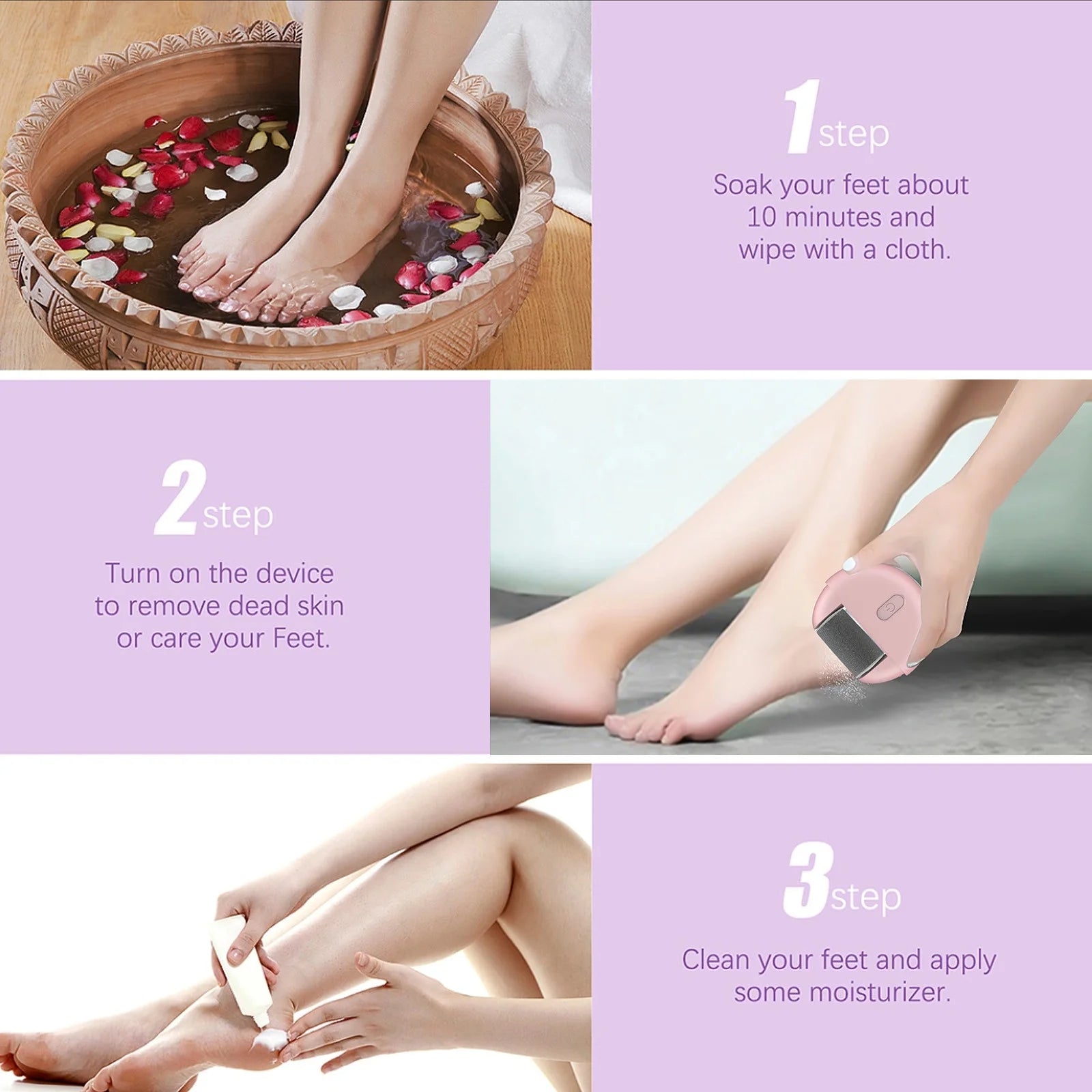 Electric Feet Callus Remover Portable Rechargeable Foot File Pedicure Tools Ideal for Dead Skin Two Gears of Adjustment Gentle Cleansing Does Not Hurt the Skin, Pink