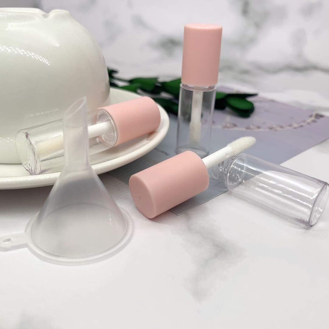 Pink Lip Gloss Tubes with Wand Empty Bottles 3.5Ml Clear Mini Refillable Lip Gloss Containers DIY Lip Gloss Making Kit&Funnel & Rubber Stoppers (20PCS in Two Boxes)