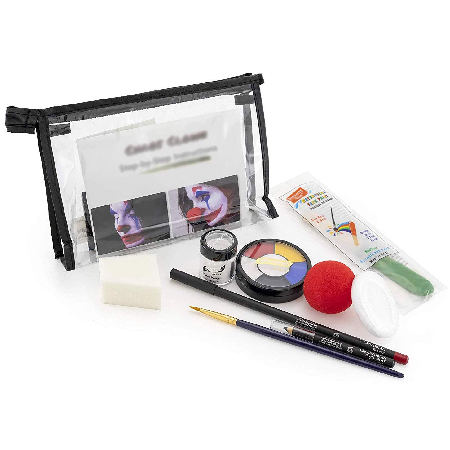 Chaos Clown Makeup Kit - Complete 10 Piece Set for Joker Jester or Clown Halloween Costume - Full Color Instructions (Standard)