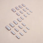 Press on Nails Medium Square Chrome Acrylic Glossy Glue on Artificial Squoval Aurora Pearl Flash Stick on False Nails with Design 24 Pcs
