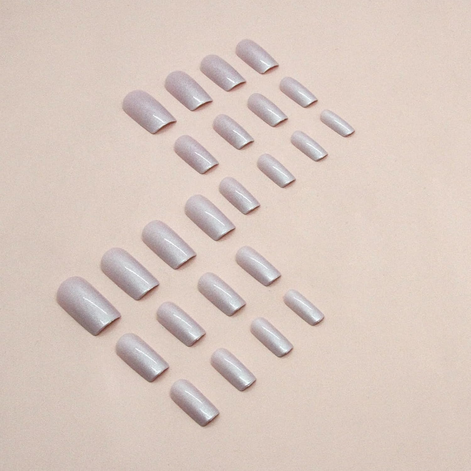 Press on Nails Medium Square Chrome Acrylic Glossy Glue on Artificial Squoval Aurora Pearl Flash Stick on False Nails with Design 24 Pcs