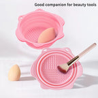 Multi-functional Silicone Makeup Brush Cleaning Folding Bowl Sponge Puff Beauty Tool Makeup Brush  Washing Scrubber Pad Soft Mat Scrubber Box