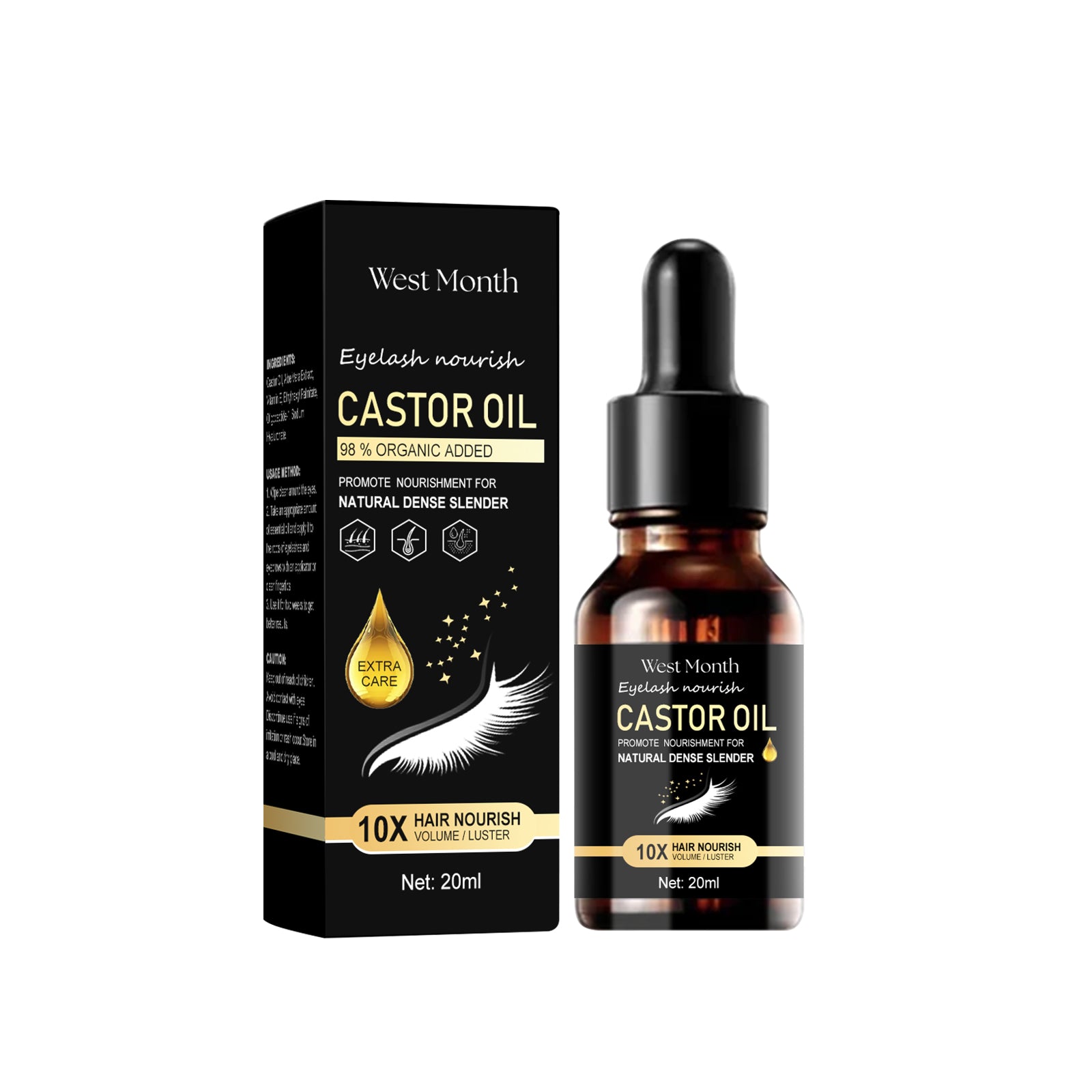 Castor Oil Mascara, Thickening & Moisturizing Natural Long Jet Black Curling Mild Mascara
