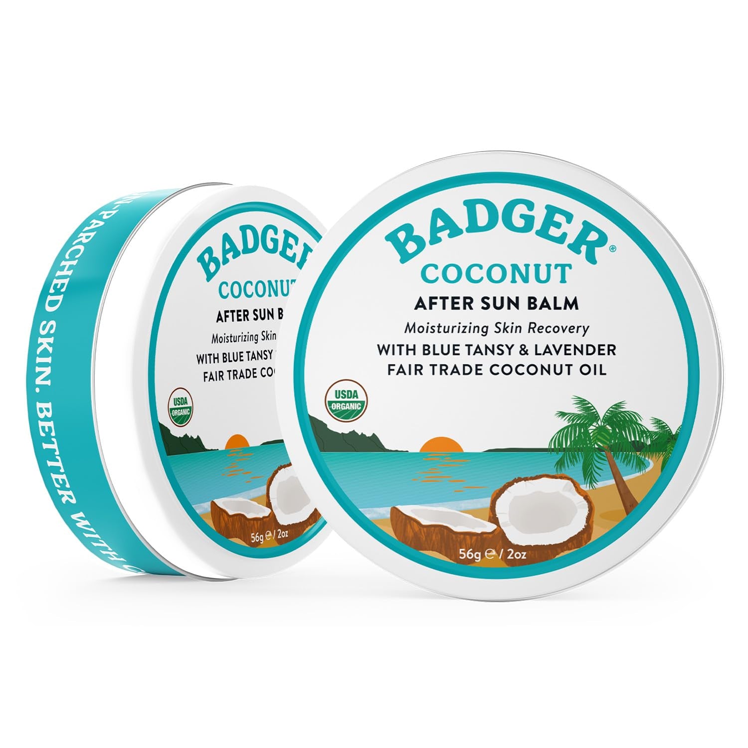 Coconut Aftersun Balm, 100% Organic Soothing Sunburn Relief, Great Smelling, Moisturizing & Hydrating after Sun Skin Care, 2 Oz Tin