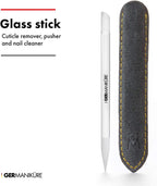 Clear Glass Cuticle Stick in Leather Sleeve - Ethically Made in Czech Republic - Cuticle Pusher & Remover, Callous & Dry Skin Fingertip File, Nail Shaper