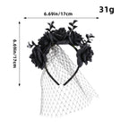 Halloween rose mesh headband ghost festival performance party headband dark floral wreath headband