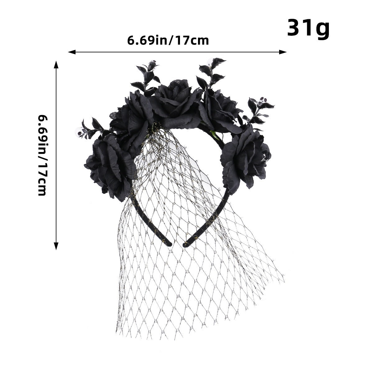 Halloween rose mesh headband ghost festival performance party headband dark floral wreath headband