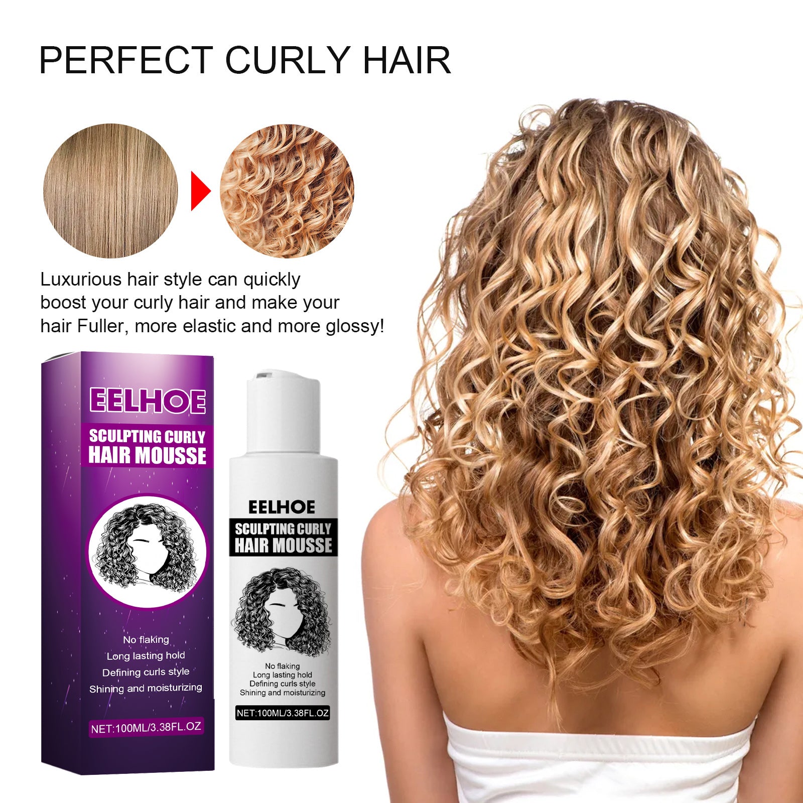Curly Hair Styling Elastin, Curly Hair Moisturizing And Fluffing Hair Styling Elastin