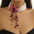 Gothic style pearl necklace choker creative Halloween blood drop tassel collarbone necklace