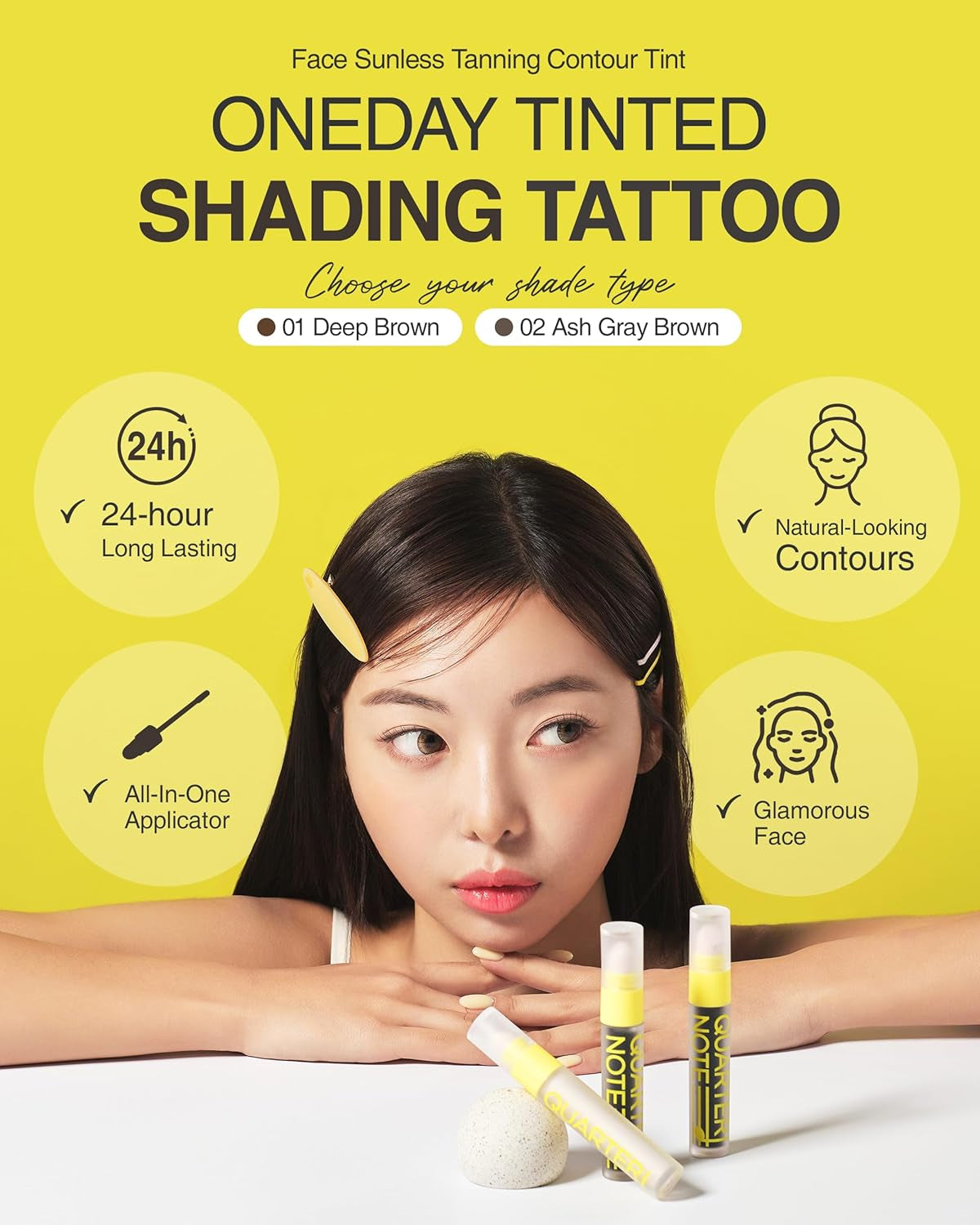 One Day Tinted Shading Korean Vegan, Waterproof, and Long-Lasting Contour Makeup Stick with Smudging Sponge Tip for Warm Underton and Light Tone - Deep Brown