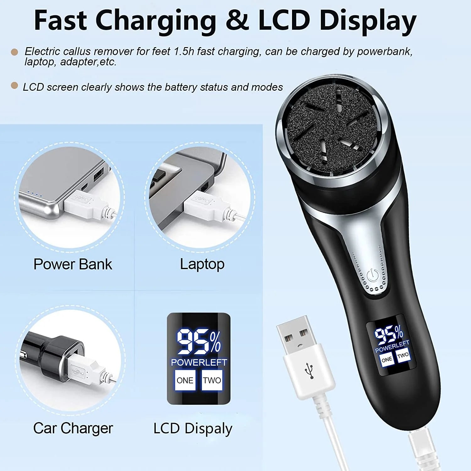 Electric Foot Callus Remover with Vacuum Cleaner, Rechargeable Foot File Dead Skin Remover with 2 Speed, 3 Grinding Head, LCD Display, Professional Kit for Foot Care Black