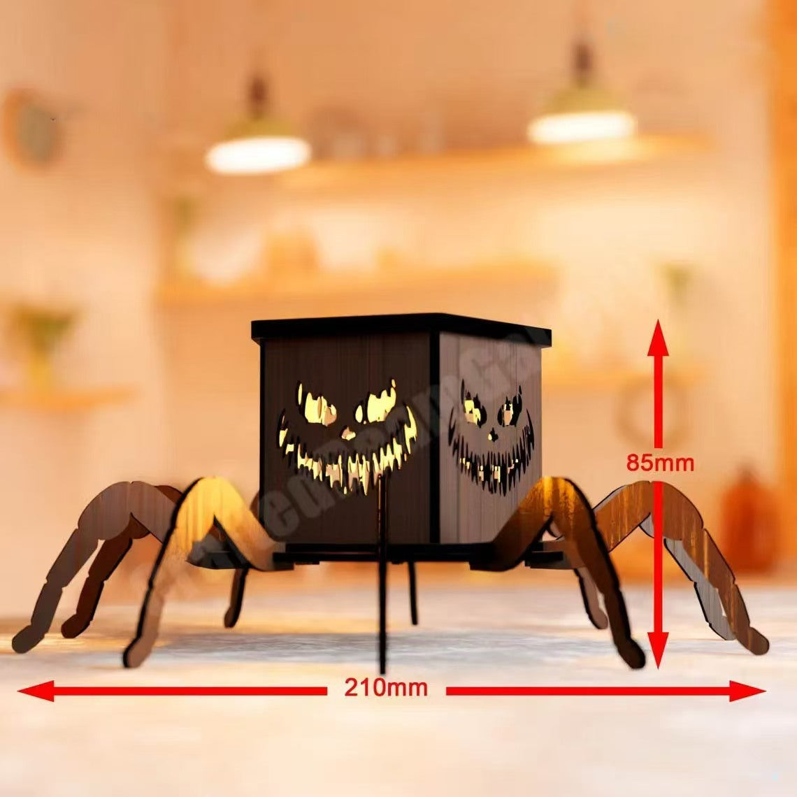 Cross-border New Ghost Halloween Spider Mini Lantern Candlestick Decorations Interesting Ornaments Wooden Craftwork