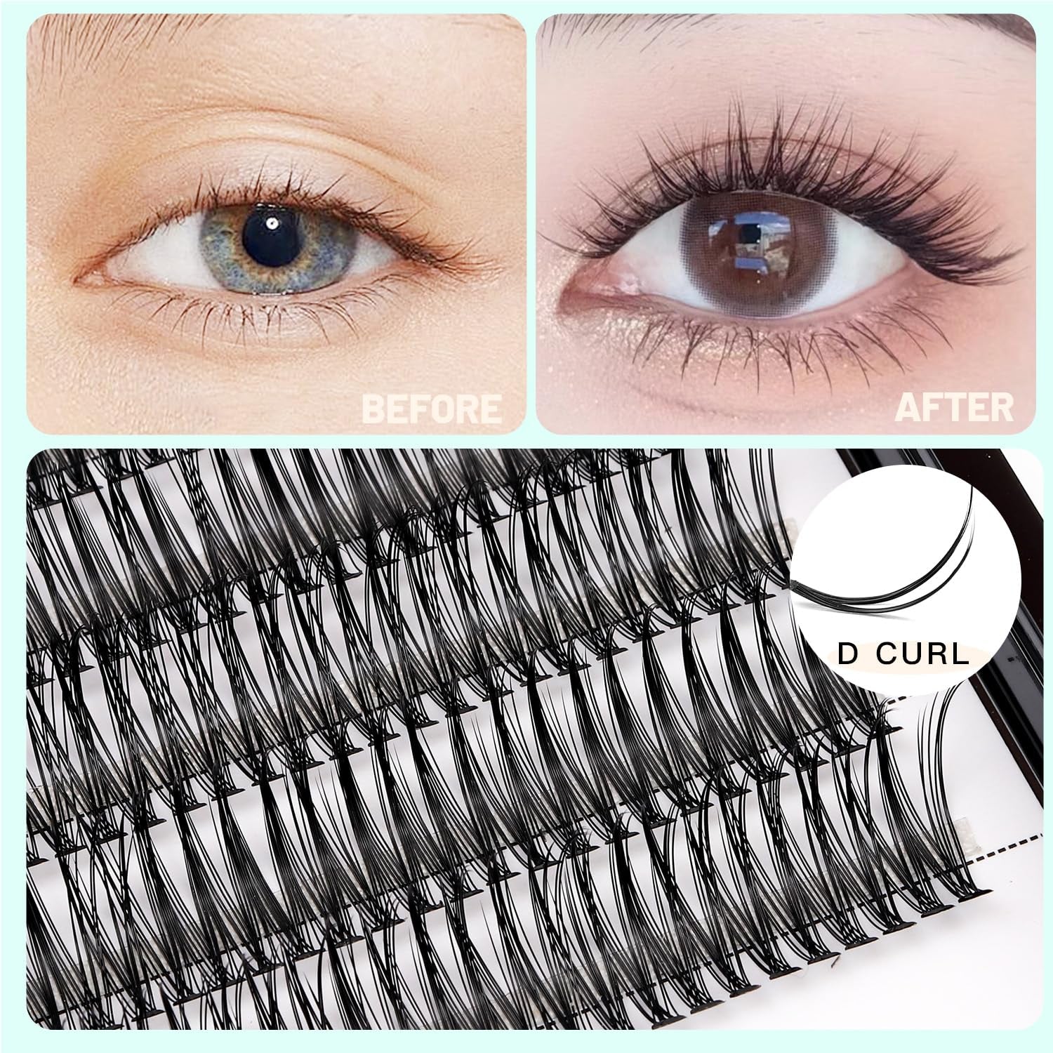 400Pcs D Curl Lash Clusters 8-10-12-14Mm/10-12-14-16Mm MIX Fish Tail Lash Cluster Premade Volume Lash Fans Volume Lashes Knotted (Black 10Mm)