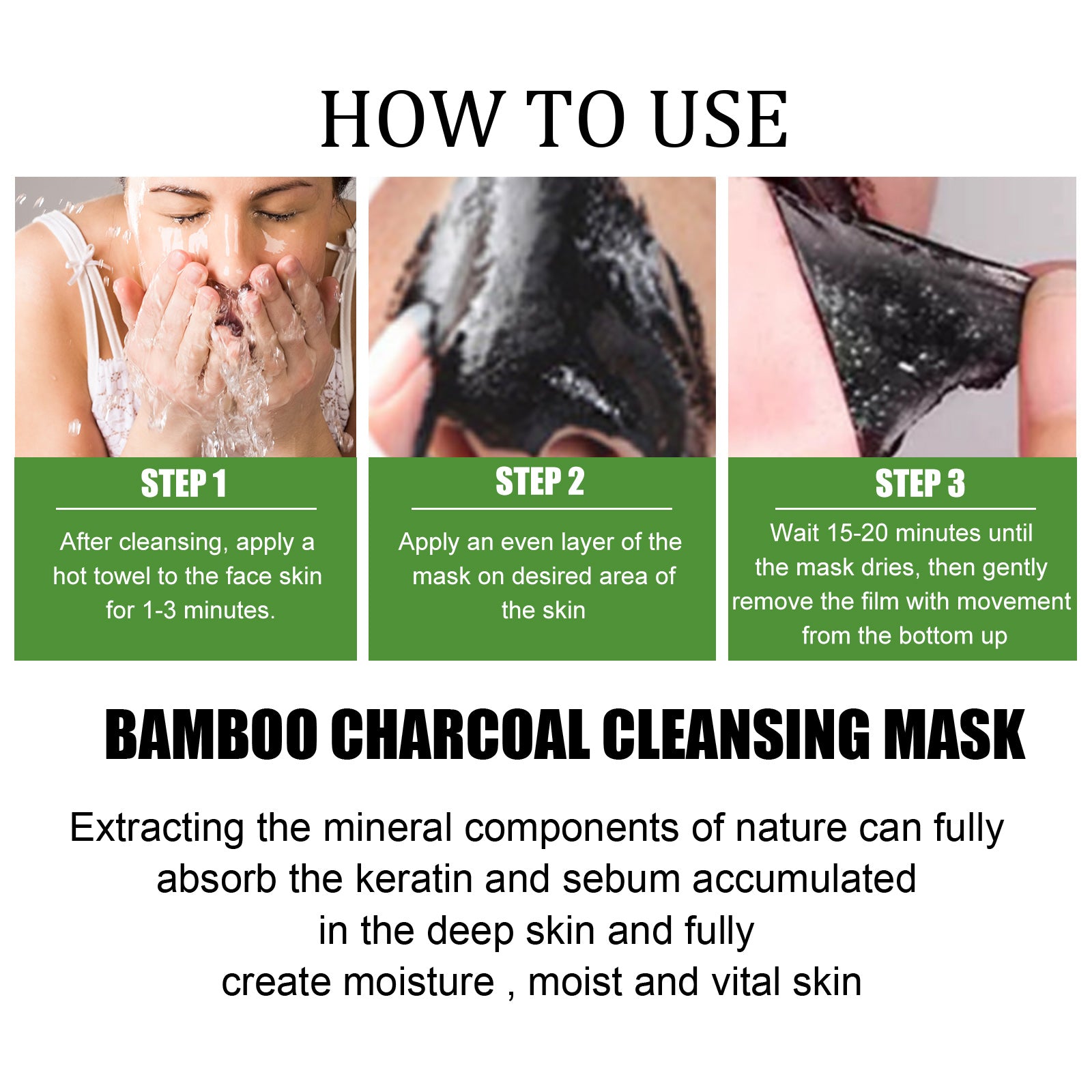 Bamboo Charcoal Blackhead Removing Tearing Facial Mask, Moisturizing Removing Blackhead And Acne Shrinking Pore Oil Control Mud Mask