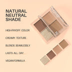 Natural Finish Eyeshadow Palette, 4 Matte & Metallic High Pigment Shades, Long-Lasting Eye Shadow Palette Makeup, Crease-Proof, Blendable Eye Makeup (Neutral)