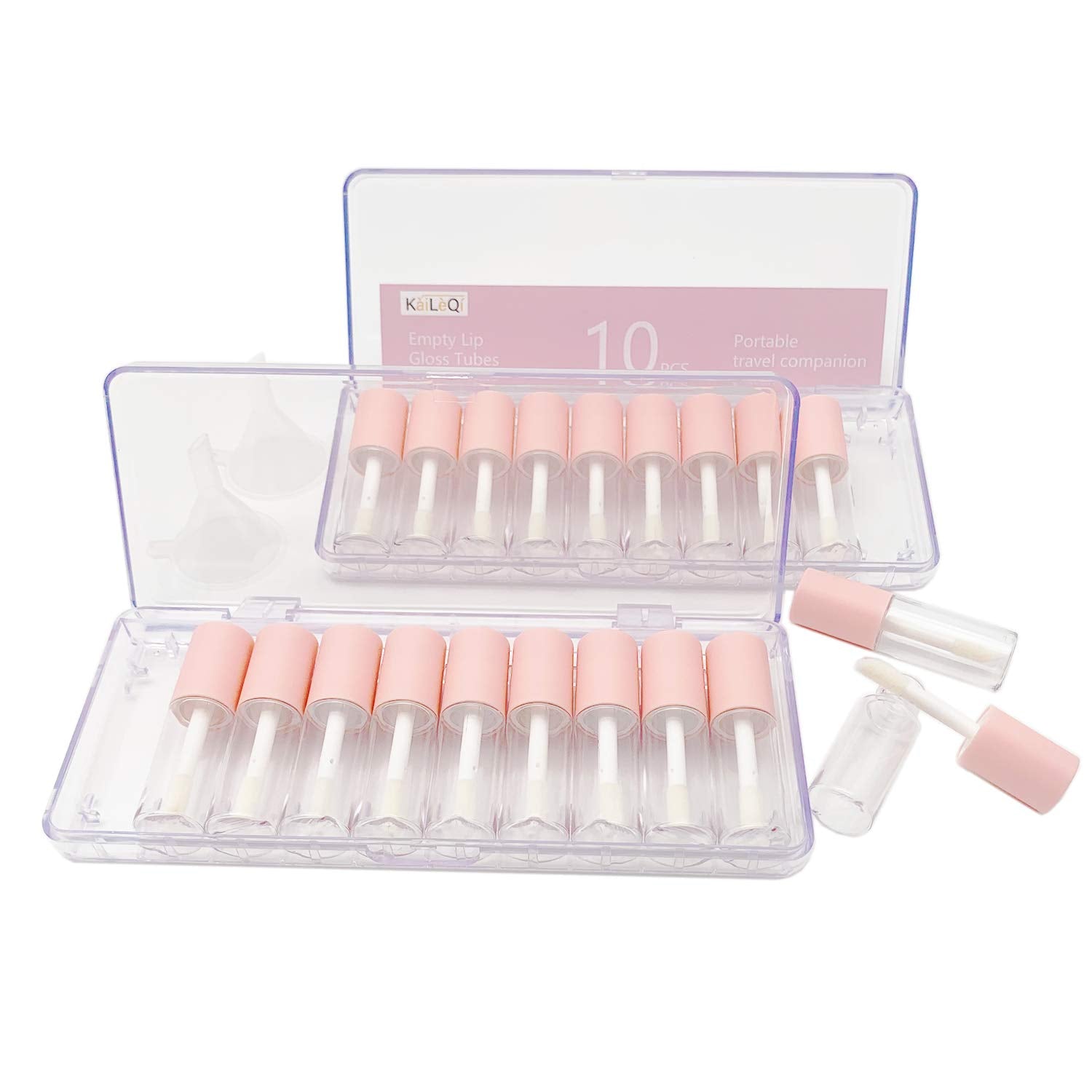 Pink Lip Gloss Tubes with Wand Empty Bottles 3.5Ml Clear Mini Refillable Lip Gloss Containers DIY Lip Gloss Making Kit&Funnel & Rubber Stoppers (20PCS in Two Boxes)