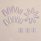 Press on Nails Medium Square Chrome Acrylic Glossy Glue on Artificial Squoval Aurora Pearl Flash Stick on False Nails with Design 24 Pcs