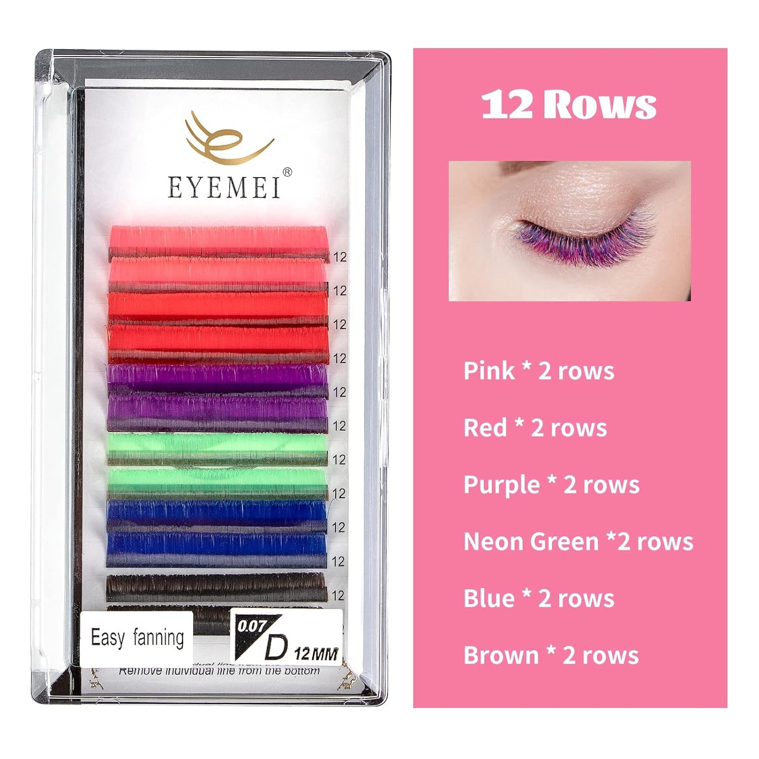 Colored Lash Extensions Easy Fan Volume Lashes 0.07 D 12Mm Curl Pink White Red Purple Green Blue Dark Brown Mixed Individual Lash Extensions Self Fanning Volume Lash (0.07-D, 12Mm)