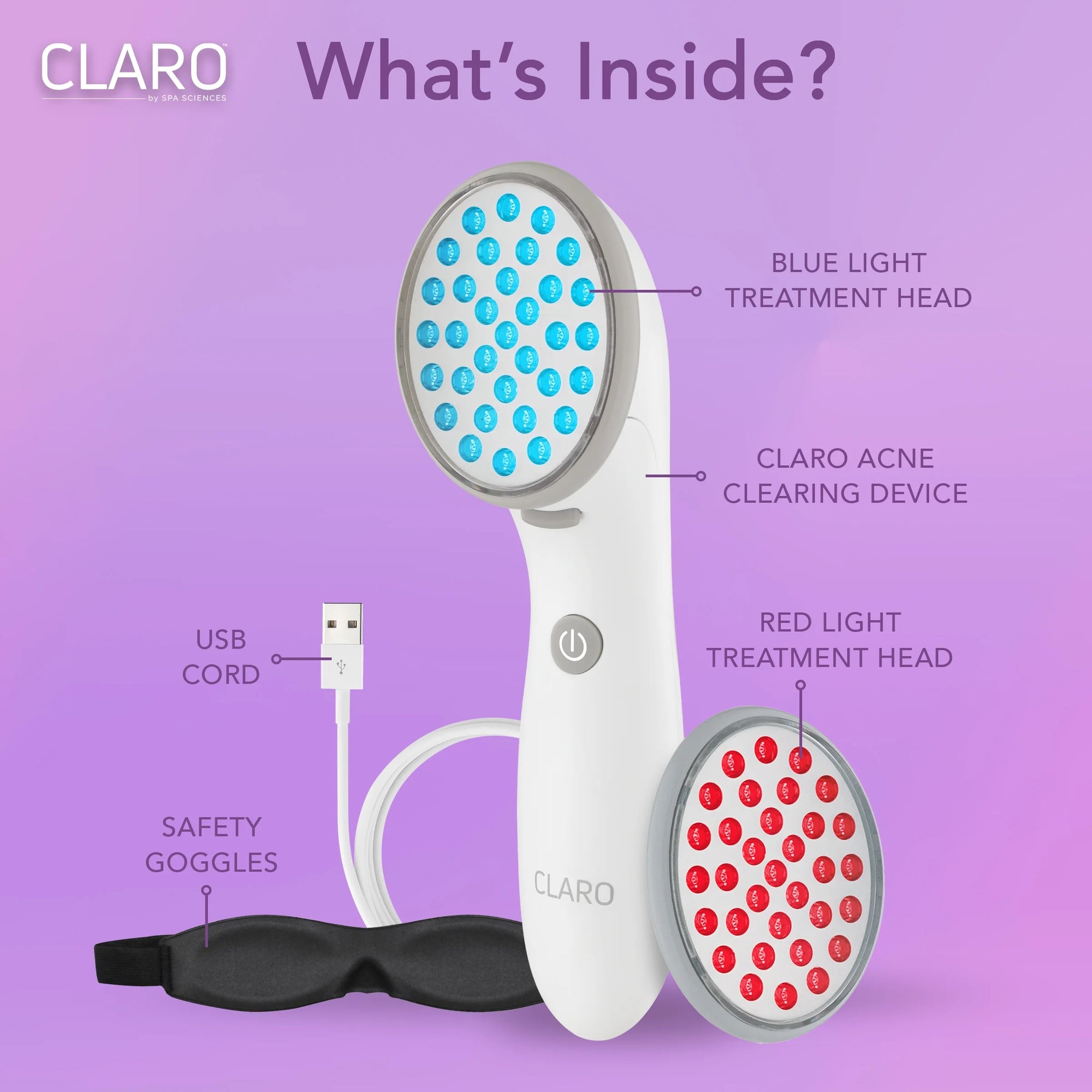 CLARO Clinically Proven Blue & Red LED Acne Treatment Light Therapy System-Fda Cleared-Rechargeable- Professional Home Acne Healing/Clearing Treatment