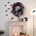 Halloween Red Rose Skull Mesh Wreath Door Hanging Ghost Festival Bar Party Horror Skull Decoration