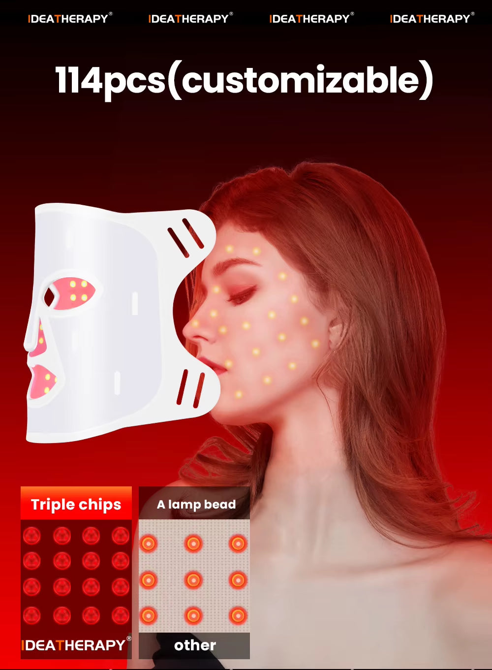 Medical Grade Professional 510K Silicone Facial Skin Led Face and Neck Red Light Therapy Mask for Skin Rejuvenation