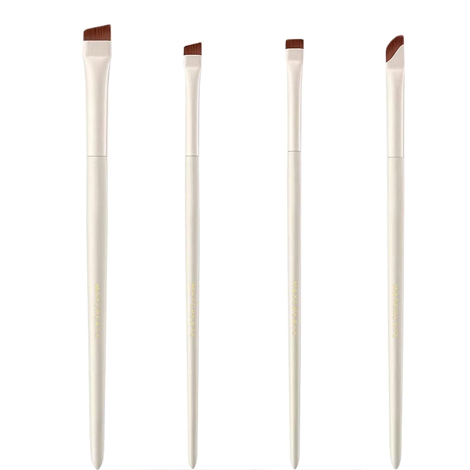4 Piece Angled Eyeliner & Brow Brush Set Ultra Thin Precision Brushes For Gel Liner & Brows. Includes Leather Case.