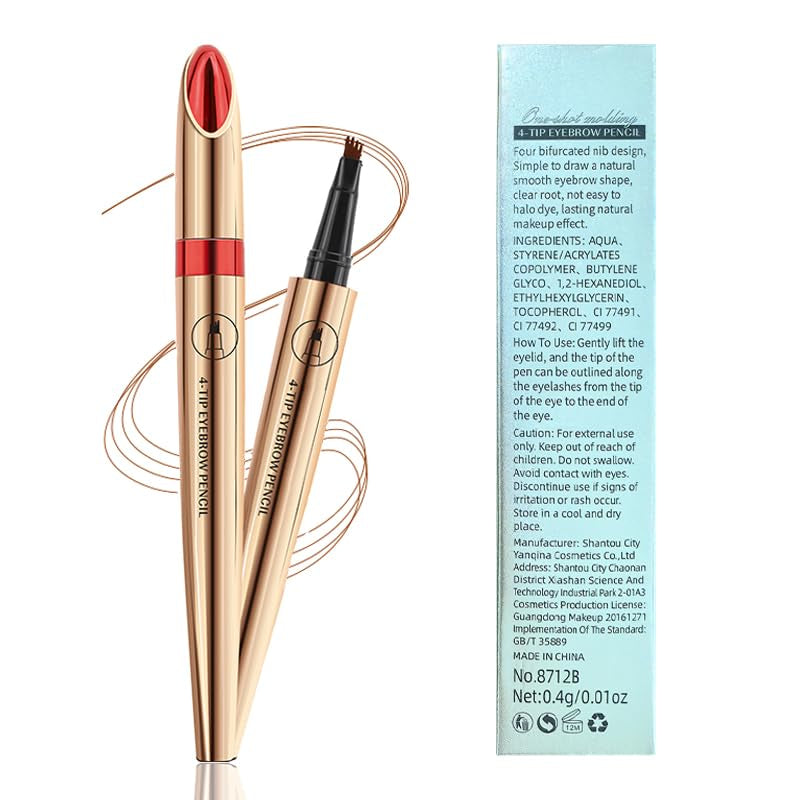 Eyebrow Pencil with 4 Micro-Fork Tip Precision Application Waterproof Smudge-Proof 24H Long-Lasting & Easy Glam Look Eyebrow Pen - 4# Black