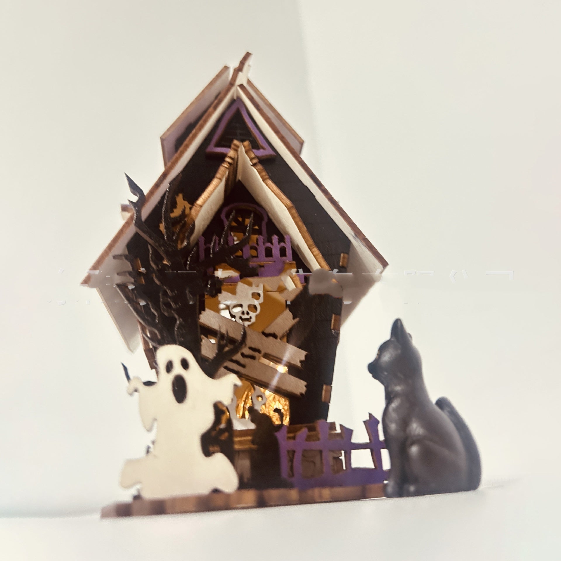 Halloween DIY Wooden Glowing Haunted House Table Decoration