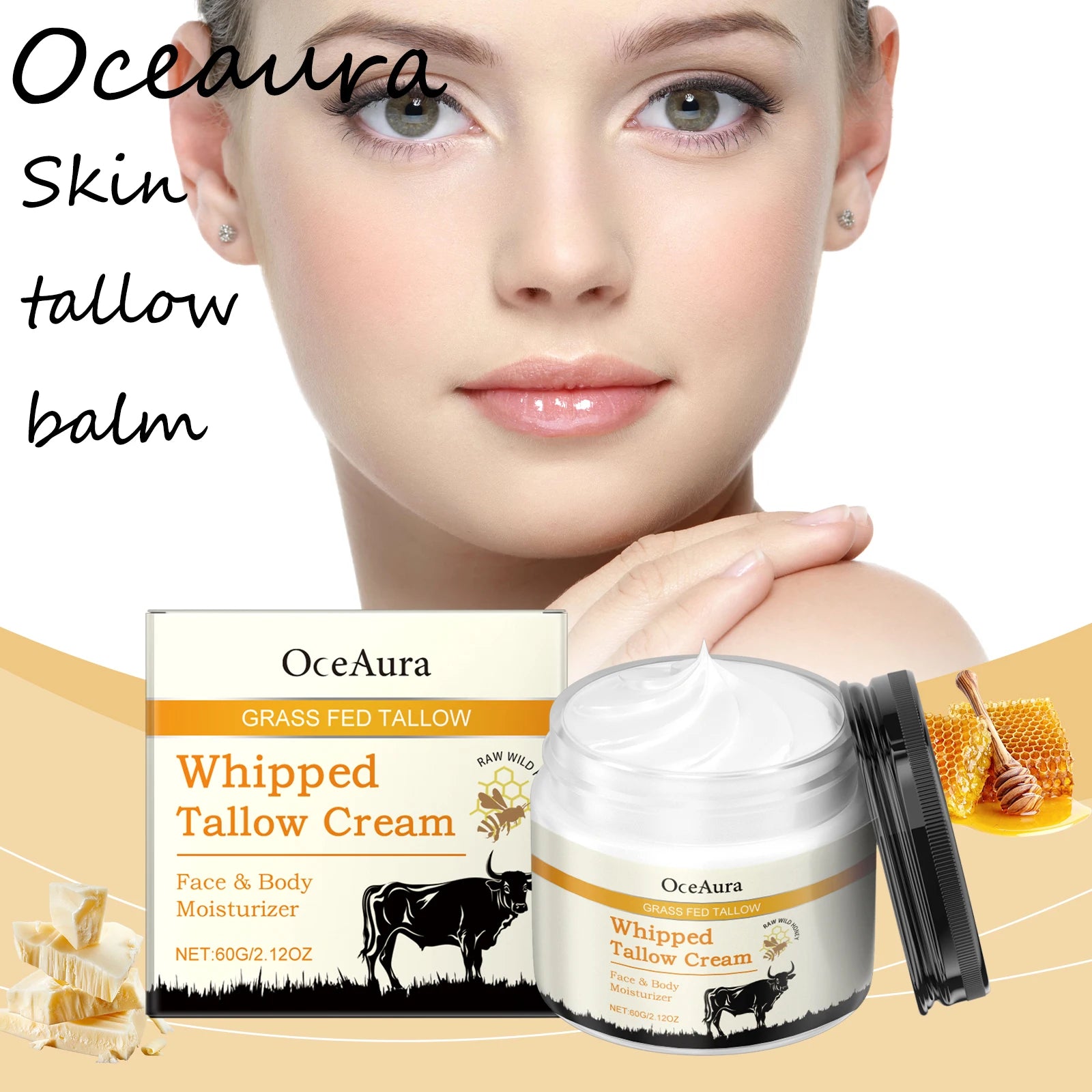 Oceaura Whipped Tallow Balm Moisturizing Reduce Dryness Improve Smoothness Light Fragrance Softening Face Body Skin Tallow Balm