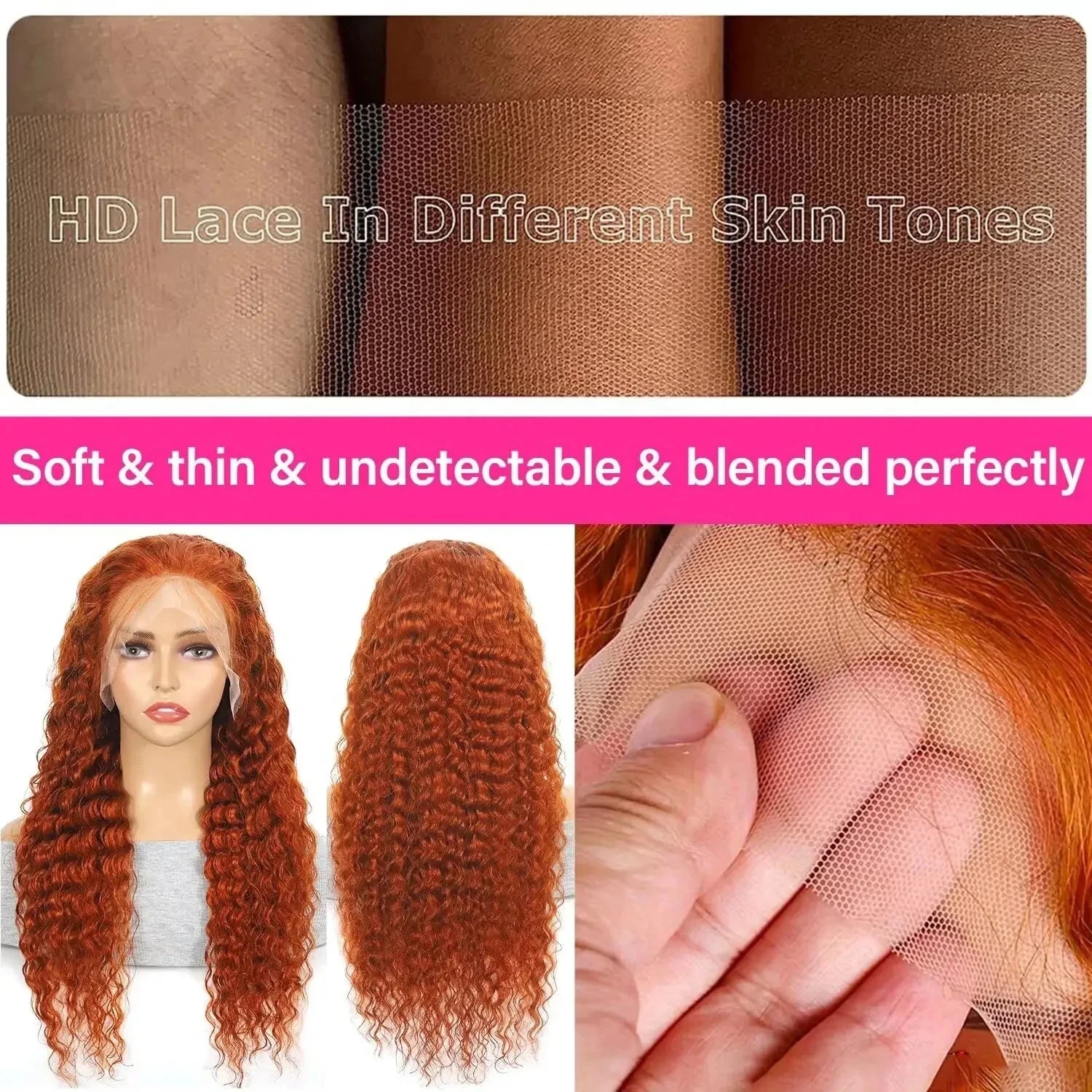 Mossily Orange Ginger Lace Front Wig Human Hair 40 Inch Curly Lace Front Human Hair Wig Deep Wave 13X4 13X6 Hd Lace Frontal Wigs