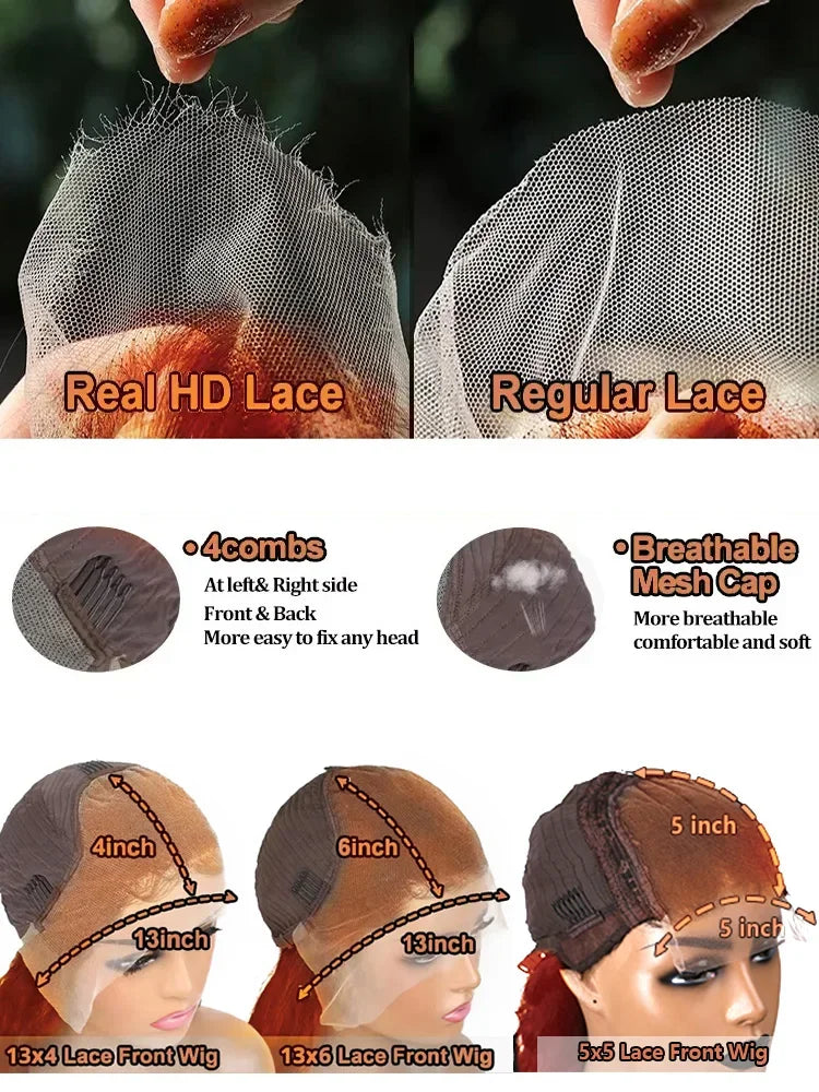 Mossily Orange Ginger Lace Front Wig Human Hair 40 Inch Curly Lace Front Human Hair Wig Deep Wave 13X4 13X6 Hd Lace Frontal Wigs