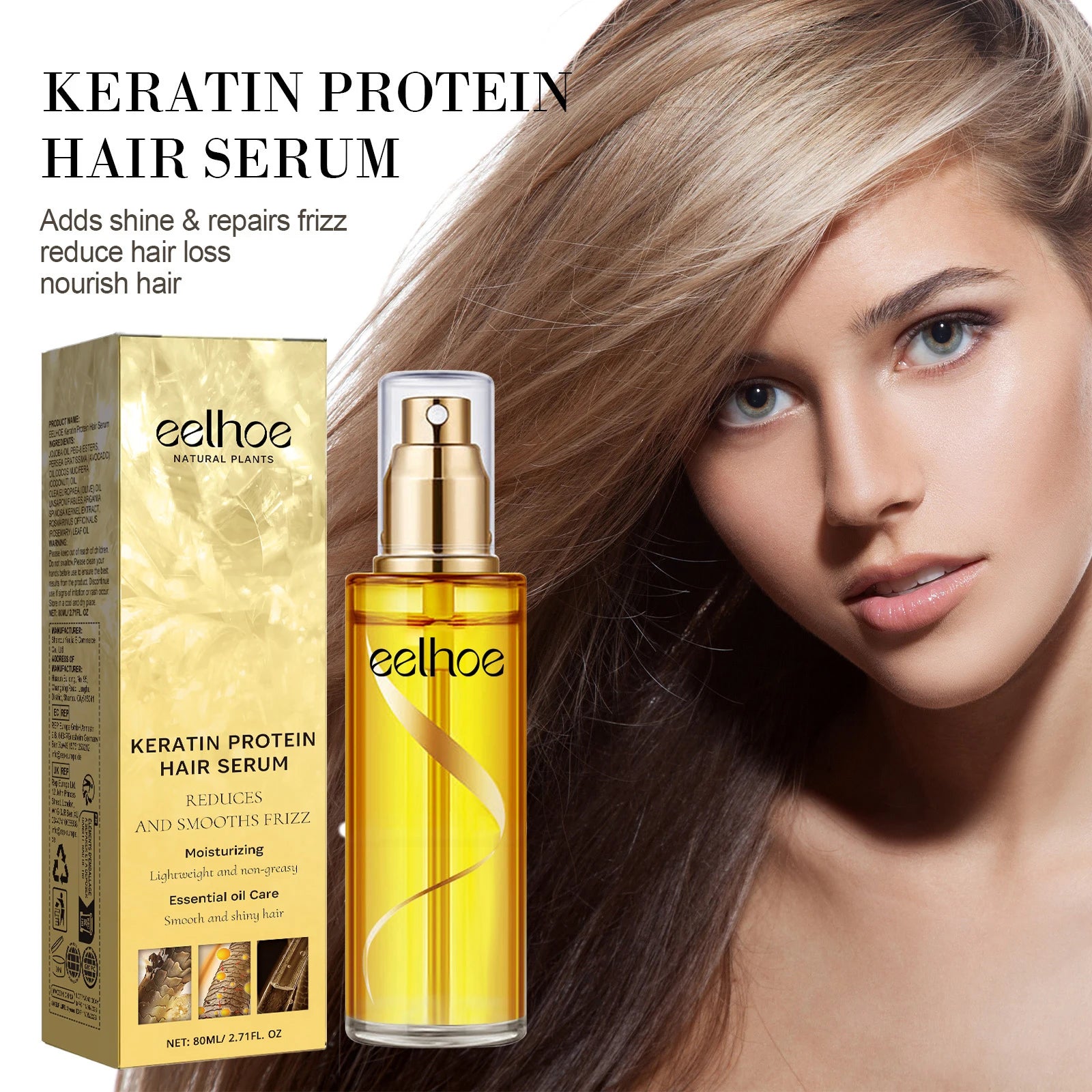 EELHOE Keratin Protein Hair Serum Hair Care Essence Spray Hair Repairing Improving Dry Curly Hairy Essence Smoothing Hair Mask