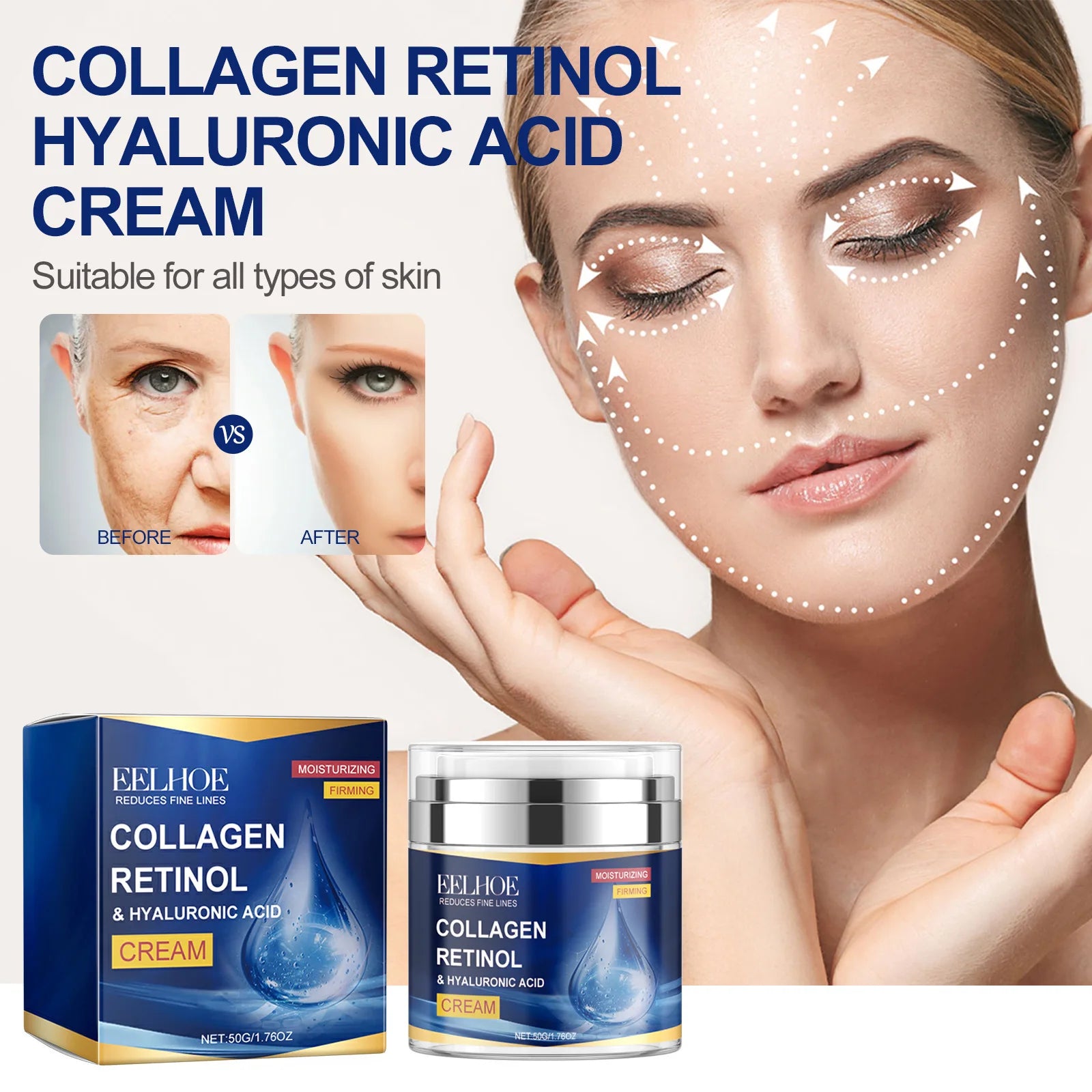 50g Eelhoe Collagen Moisturize Face Cream Reduce Fine Lines Enhance Facial Skin Natural Deep Firm Repair Brighten Face Cream
