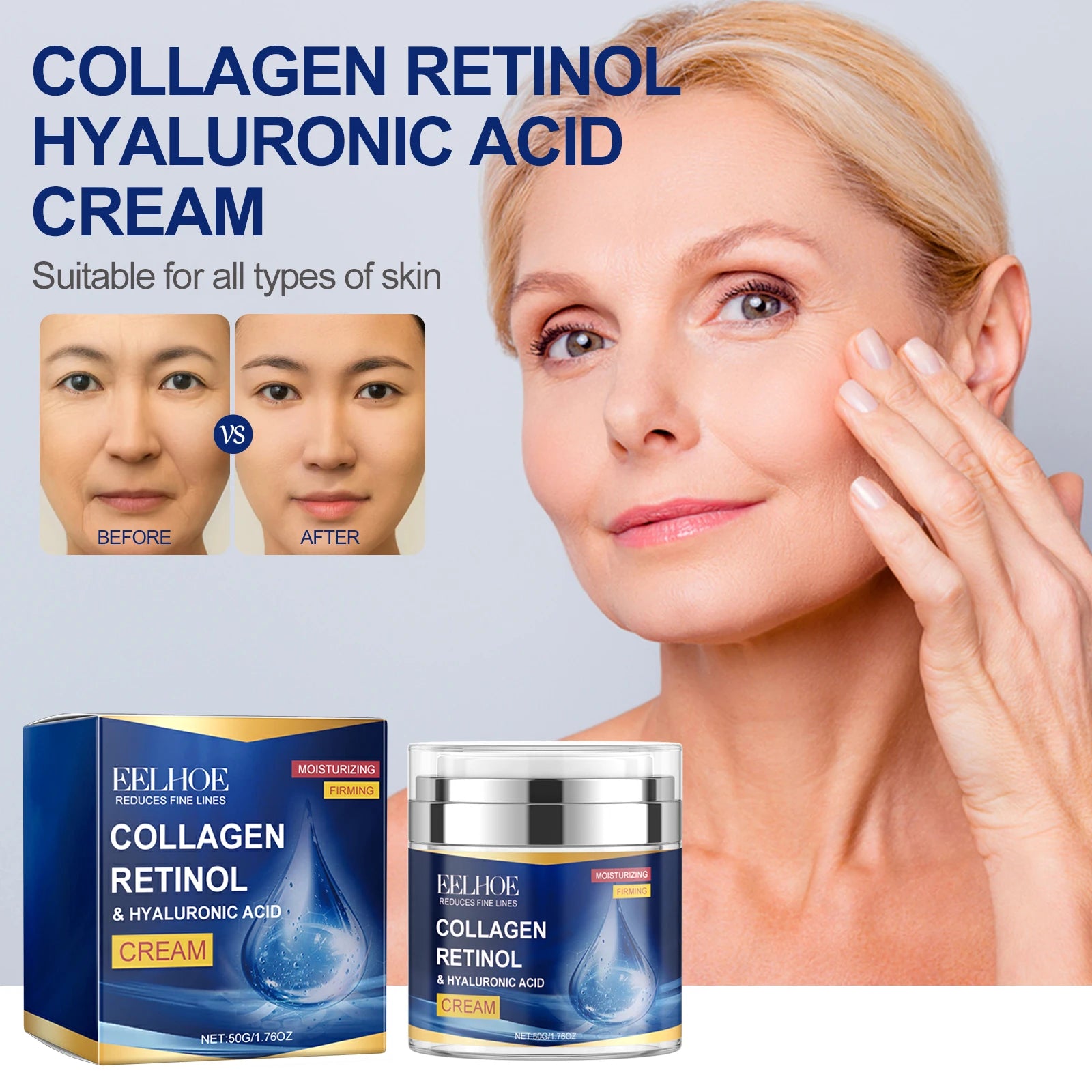 50g Eelhoe Collagen Moisturize Face Cream Reduce Fine Lines Enhance Facial Skin Natural Deep Firm Repair Brighten Face Cream
