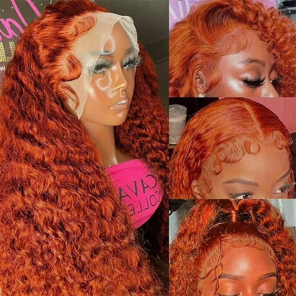 Mossily Orange Ginger Lace Front Wig Human Hair 40 Inch Curly Lace Front Human Hair Wig Deep Wave 13X4 13X6 Hd Lace Frontal Wigs