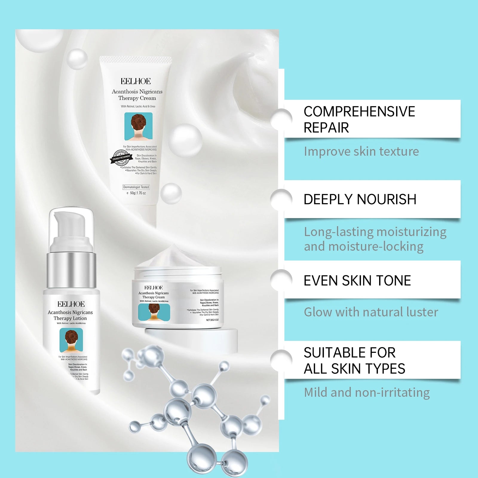 EELHOE Acanthosis Nigricans Skin Repair Set Repair Underarm Arm Knee Joint Black Moisturizing Whitening Body Skin CareCream