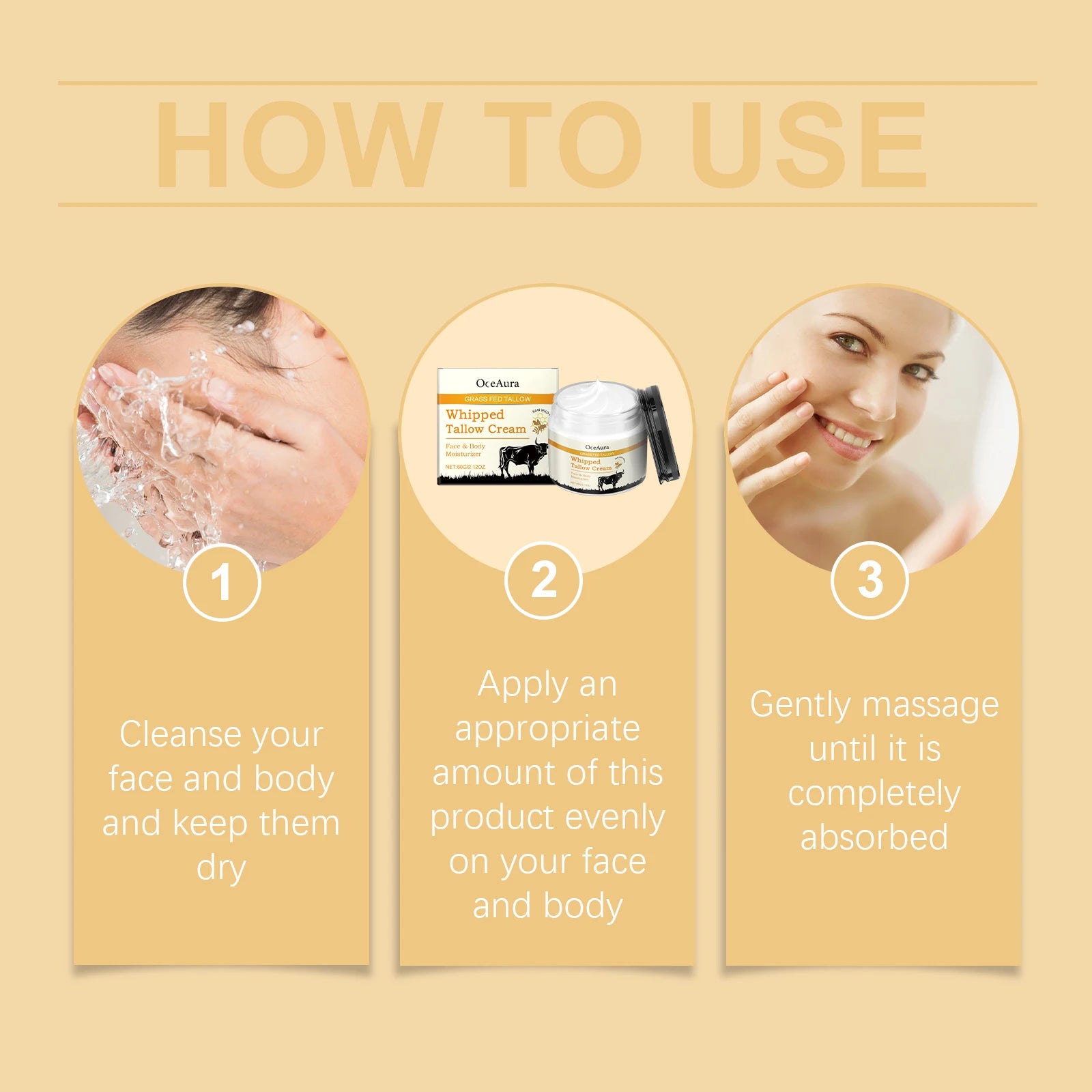 Oceaura Whipped Tallow Balm Moisturizing Reduce Dryness Improve Smoothness Light Fragrance Softening Face Body Skin Tallow Balm