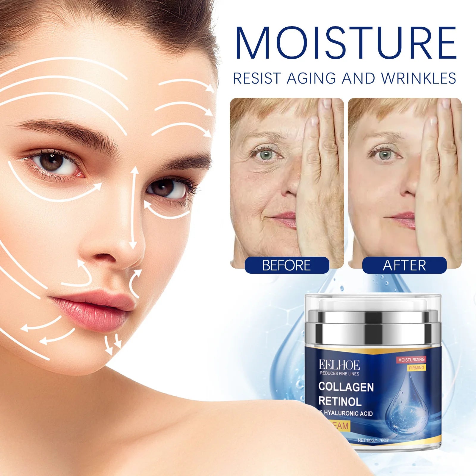 50g Eelhoe Collagen Moisturize Face Cream Reduce Fine Lines Enhance Facial Skin Natural Deep Firm Repair Brighten Face Cream