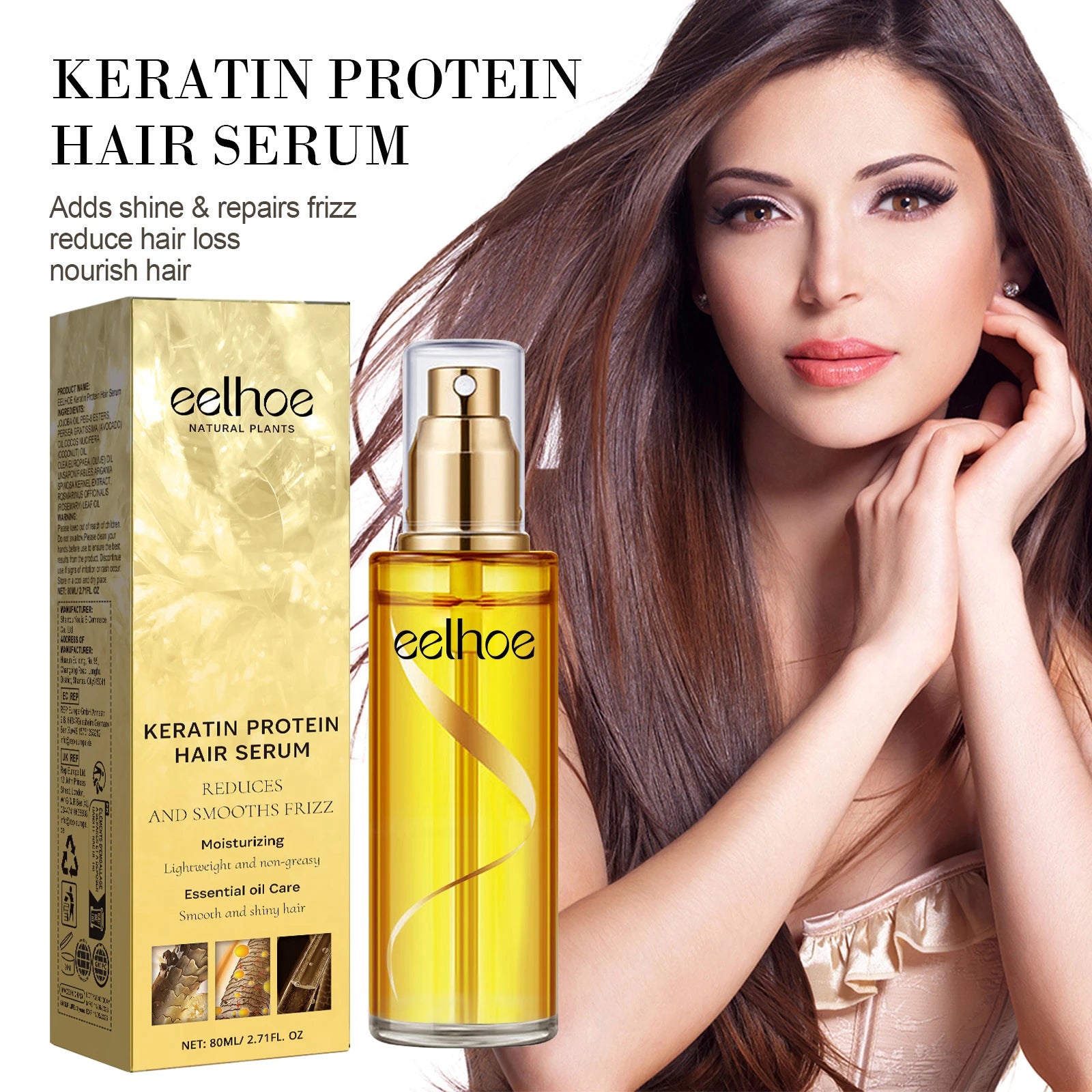 EELHOE Keratin Protein Hair Serum Hair Care Essence Spray Hair Repairing Improving Dry Curly Hairy Essence Smoothing Hair Mask
