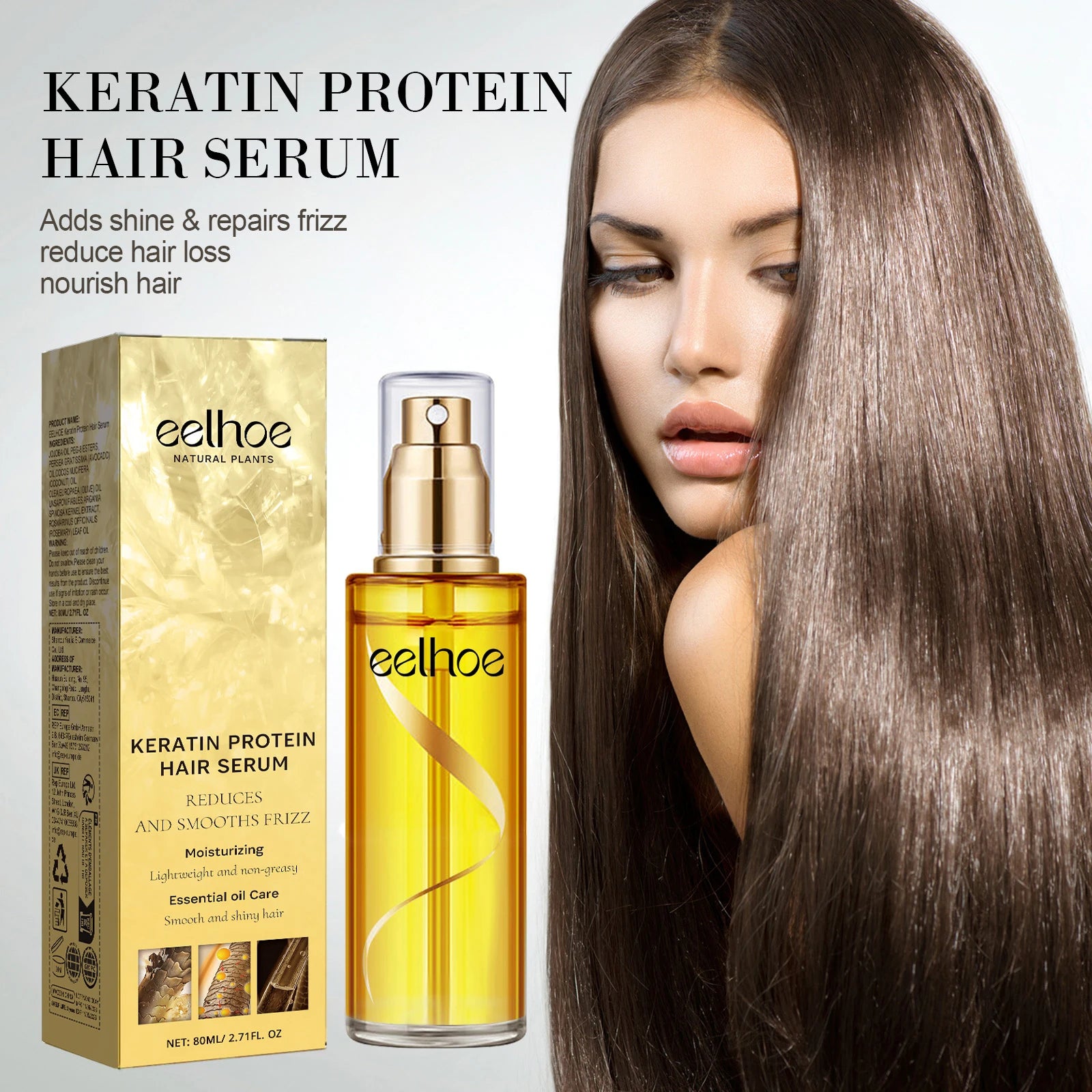 EELHOE Keratin Protein Hair Serum Hair Care Essence Spray Hair Repairing Improving Dry Curly Hairy Essence Smoothing Hair Mask
