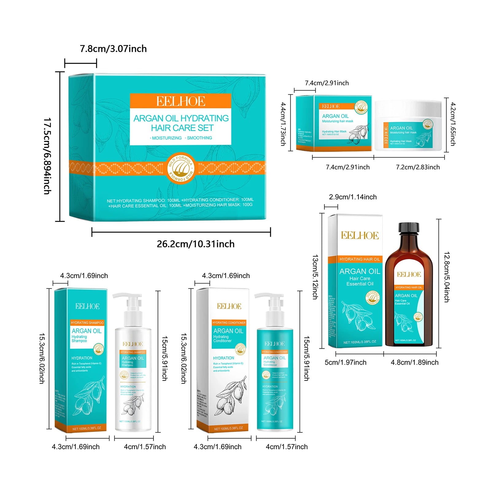 300ml And 100g Eelhoe Moroccan Nut Oil Moisturize Hair Care Set Deep Nourish Oil Control Repair Hair Plant Growth Shampoo Set