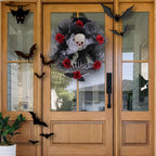 Halloween Red Rose Skull Mesh Wreath Door Hanging Ghost Festival Bar Party Horror Skull Decoration