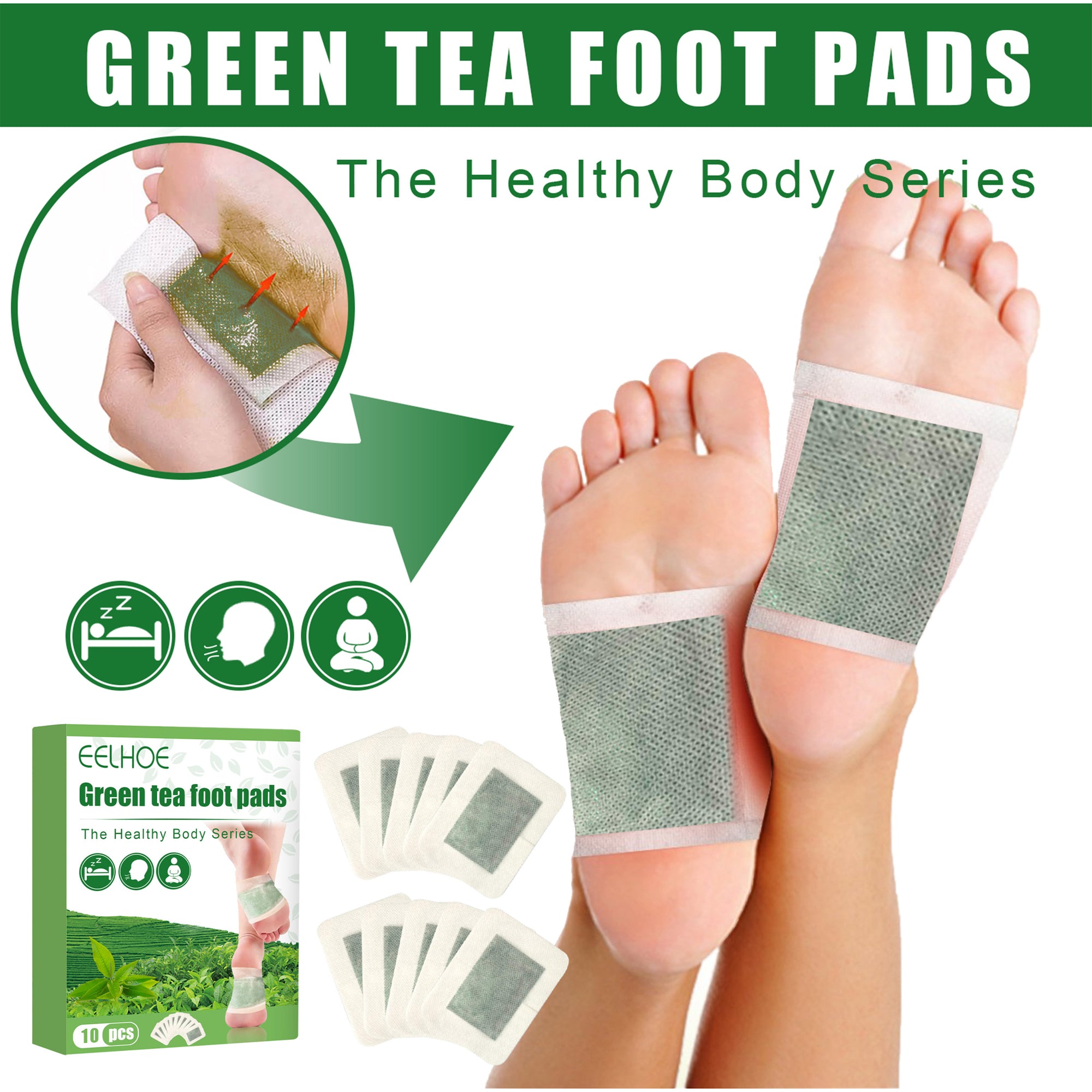 Green Tea Foot Patch, Improves Sleep Quality And Relieves Muscle Tension And Body Stress Foot Care Patch