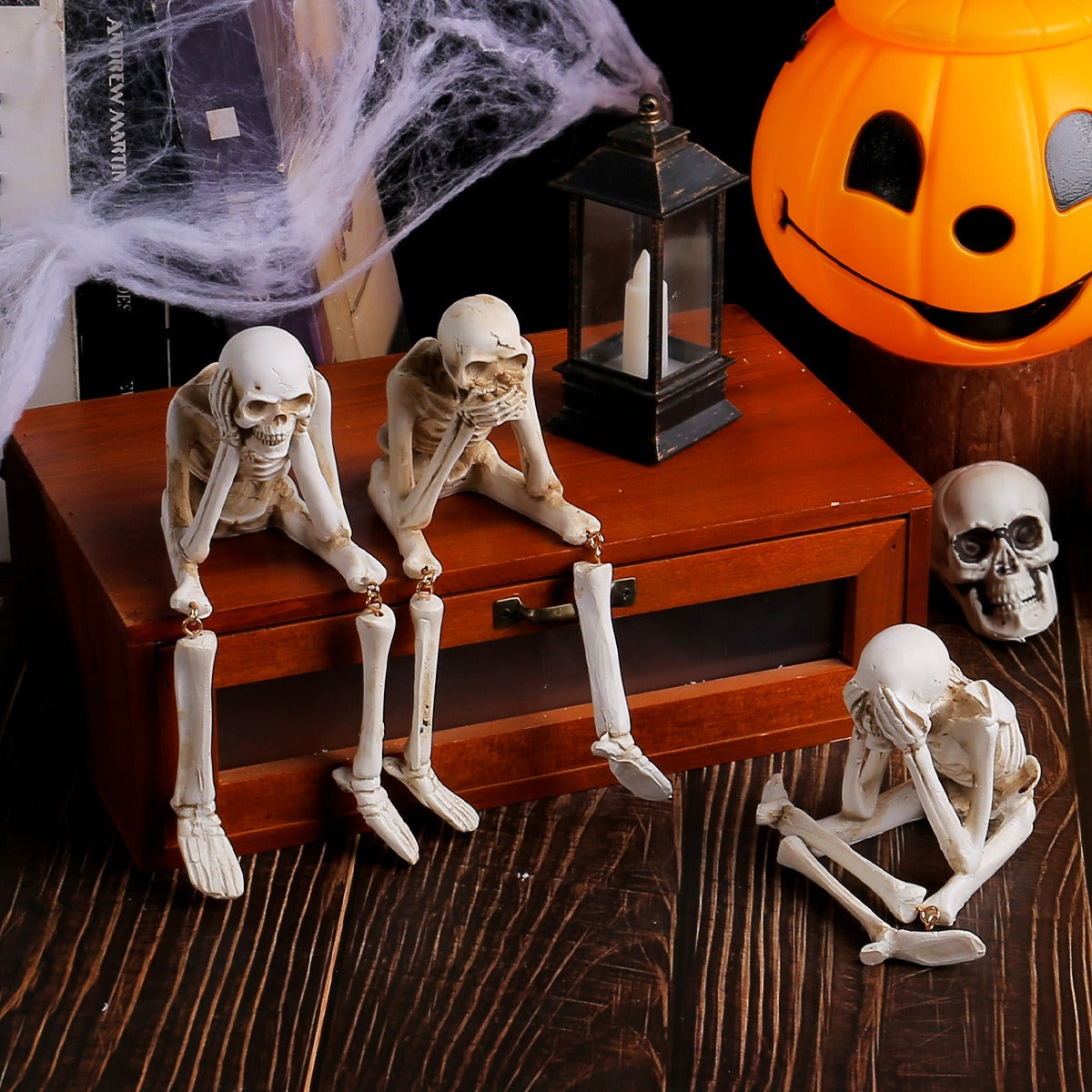 Halloween Skeleton Resin Ornaments Ghost Festival Atmosphere No Listening No Watching No Speaking Skeleton Skeleton Craft Decora