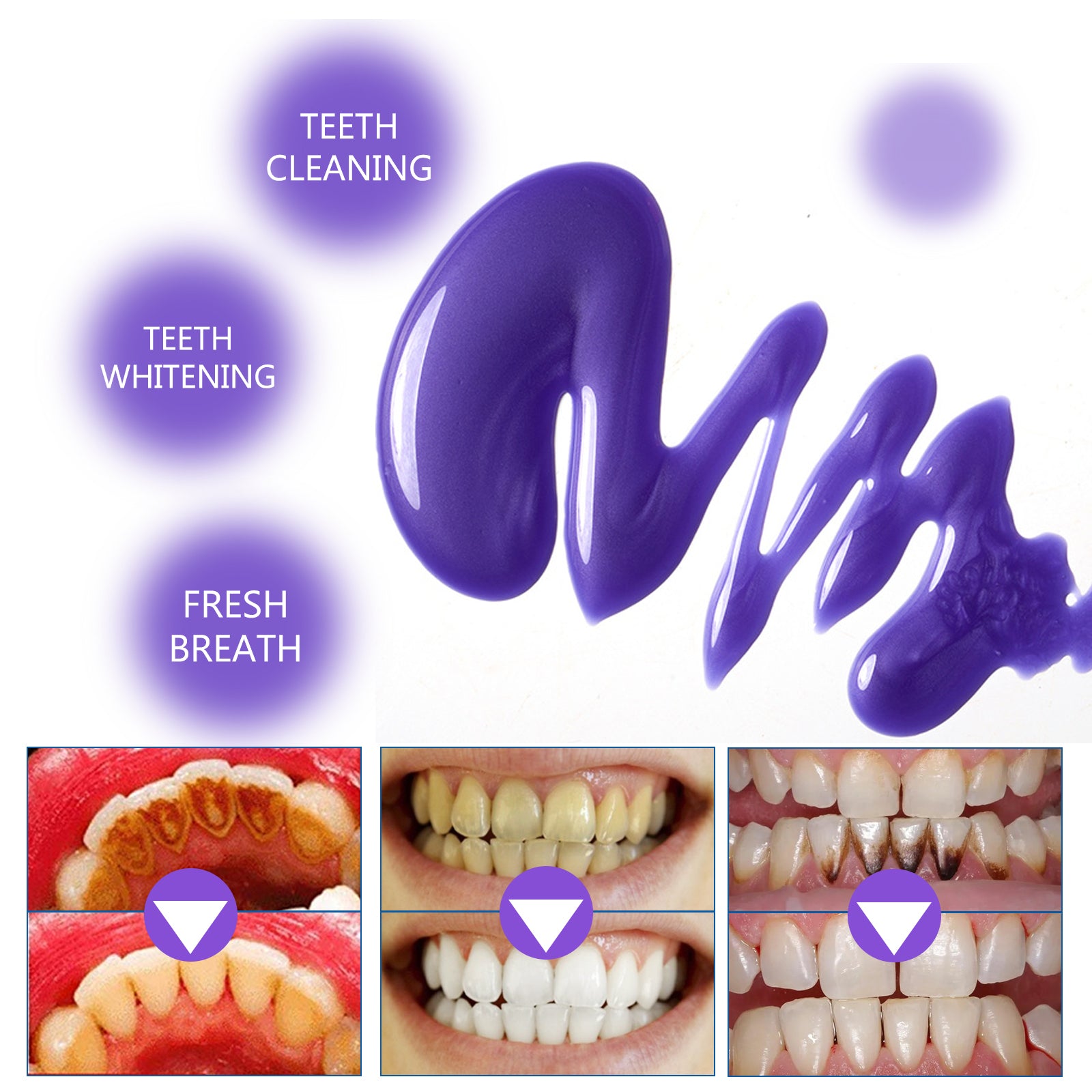 Purple Whitening Toothpaste, Clean Stains Gums Care Breath Fresh White Toothpaste